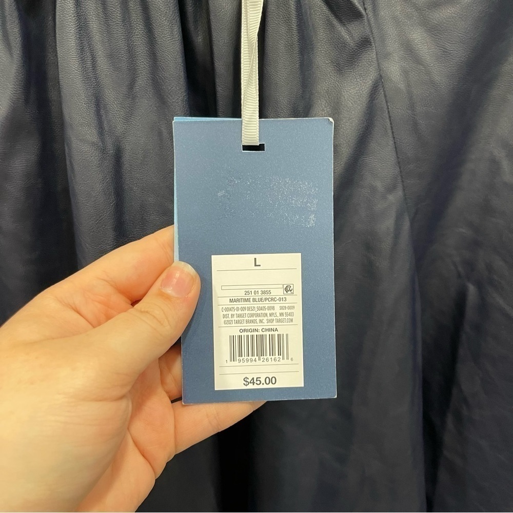 Rachel Comey x Target Navy Blue Faux Leather Blouse Button Back Tie Neck Large - Picture 10 of 13